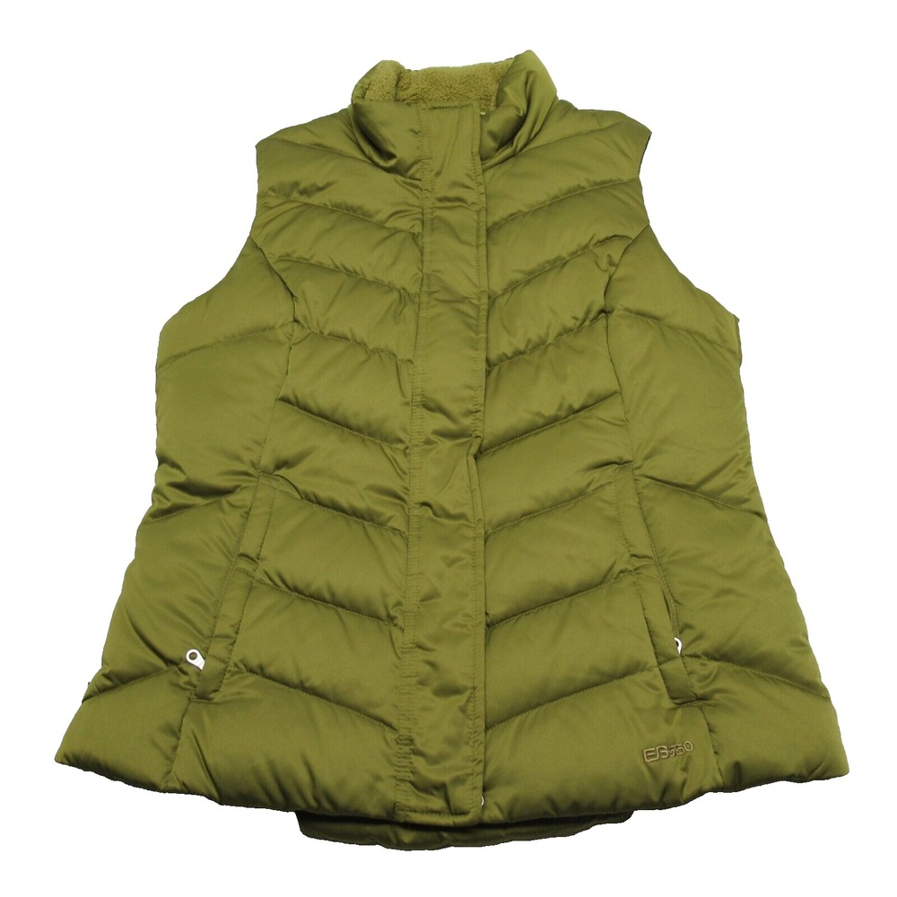 Eddie Bauer Down Vest Womens Medium Green 550 Fill Insulated Snap Zip Puffer